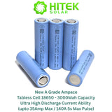 10 x 3Ah (3000mAh) Hitek Ampace Ultra High Discharge 18650 Cells (Latest Tabless Cell Tech)